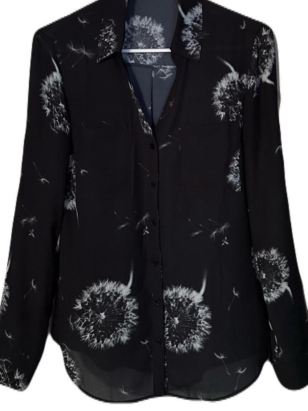 Express- Black Dandelion Print Button-Down Blouse